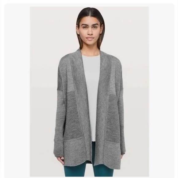 lululemon athletica Sweaters - Lululemon Lotus Wrap II  Merino Wool Blend Cardigan Wrap Gray With Split in Back